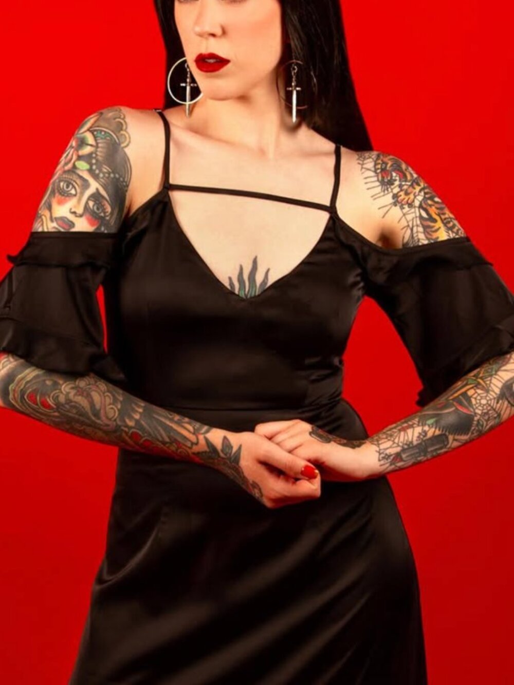 KATAKOMB Goth Black Satin Maxi Dress